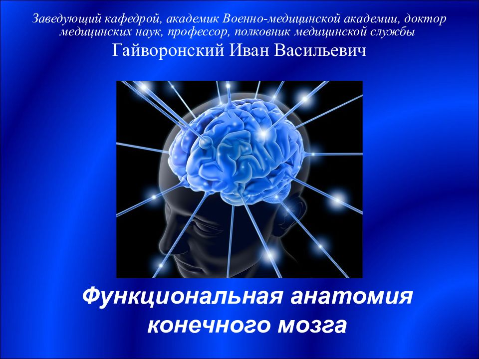 Функциональная анатомия конечного мозга Заведующий кафедрой, академик