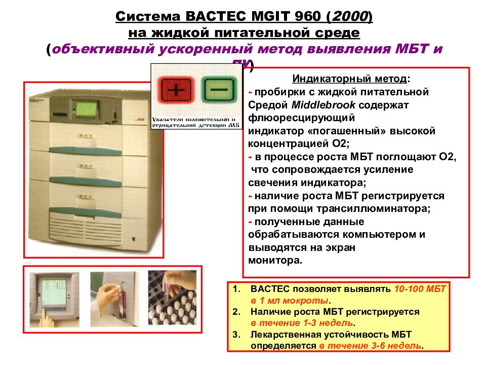 Слайд 73: Система BACTEC MGIT 960 ( 2000 ) на жидкой питательной среде